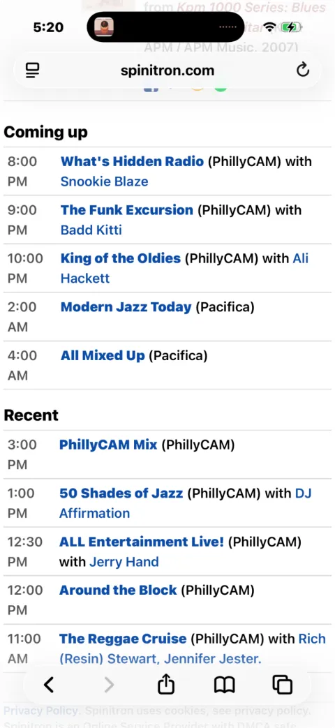 spinzester showing a playlist from a community radio station